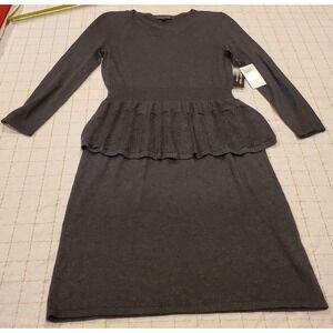 Spense Women PM Knit Dress Fitted Gray Midi Longsleeve Peplum NWT Wool Blend